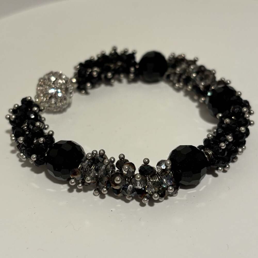 Black Crystal Beaded Magnetic Clasp Bracelet